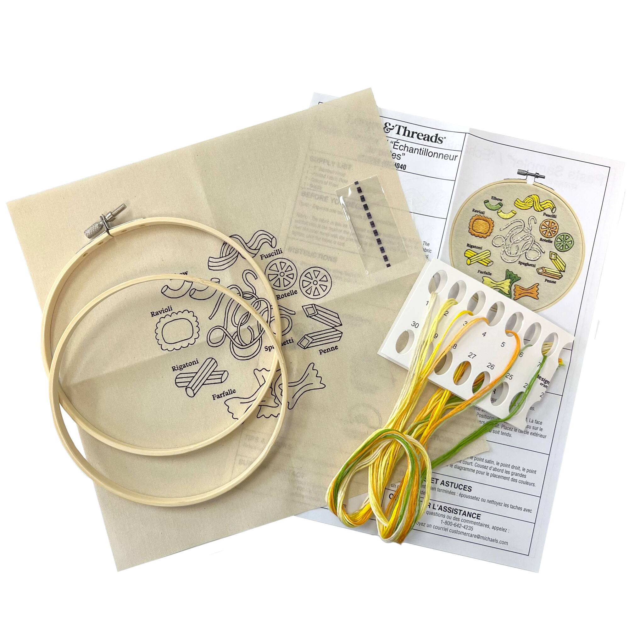 6" Pasta Sampler Stamped Design Embroidery Kit with Hoop by Loops & Threads®